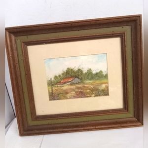 ORIGINAL Landscape & Farmhouse  Oil & Watercolor Framed Matted, Signed Ann Ella